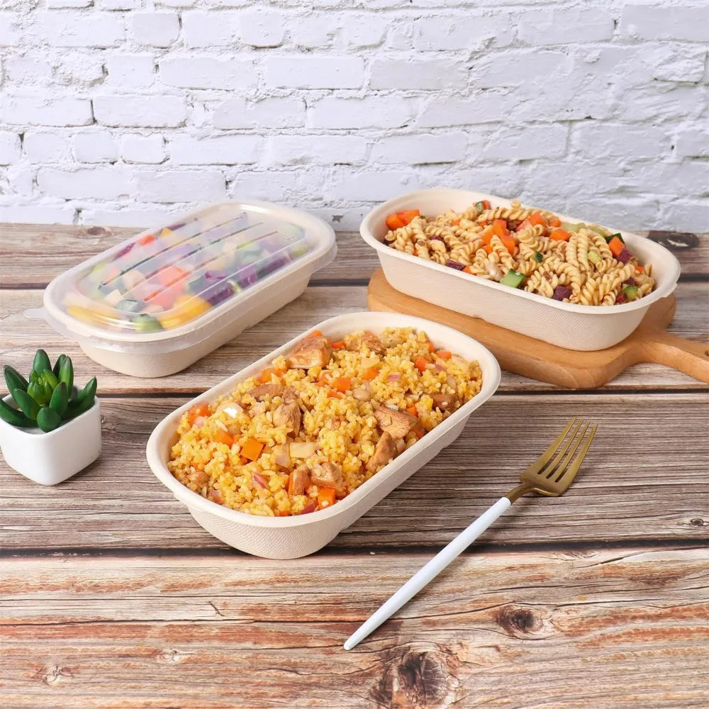 Disposable Bowls with Lids, Sugarcane Fiber Paper Bowls Food Containers