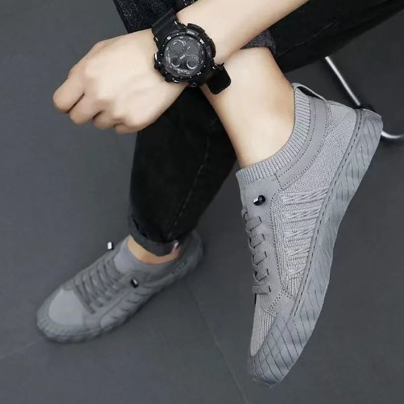 Men Breathable Sneakers Casual Lightweight Round Head Solid Colour Non-slip