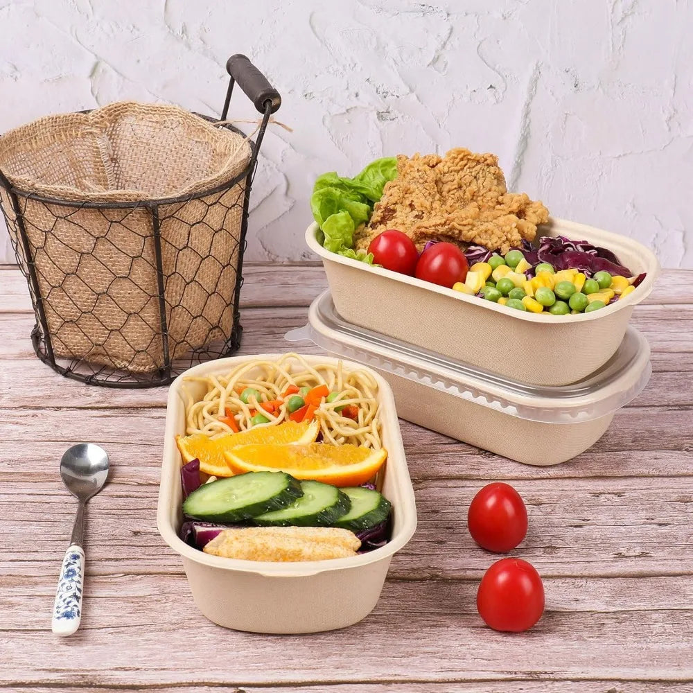 Disposable Bowls with Lids, Sugarcane Fiber Paper Bowls Food Containers