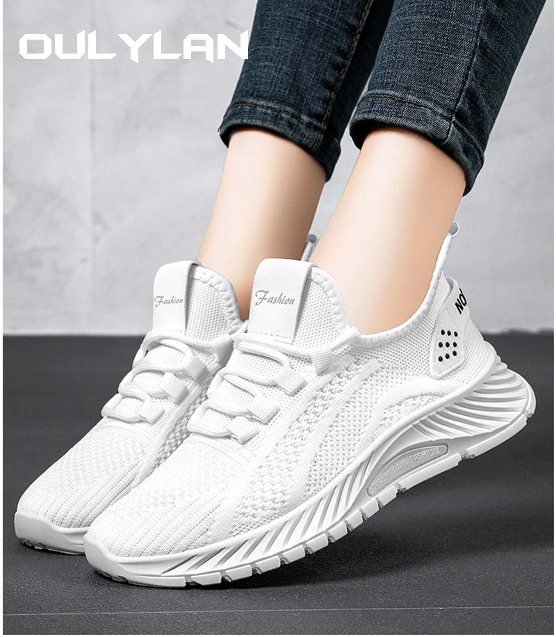 Women Breathable Flats Tennis Shoes, Slip-On Walking/Runnning Shoes, Casual Knit