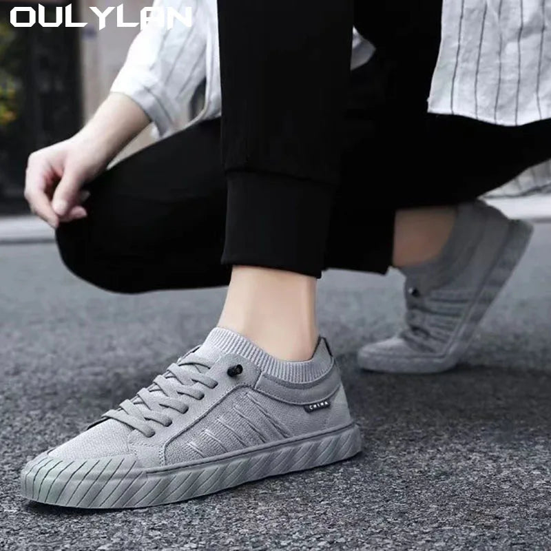 Men Breathable Sneakers Casual Lightweight Round Head Solid Colour Non-slip