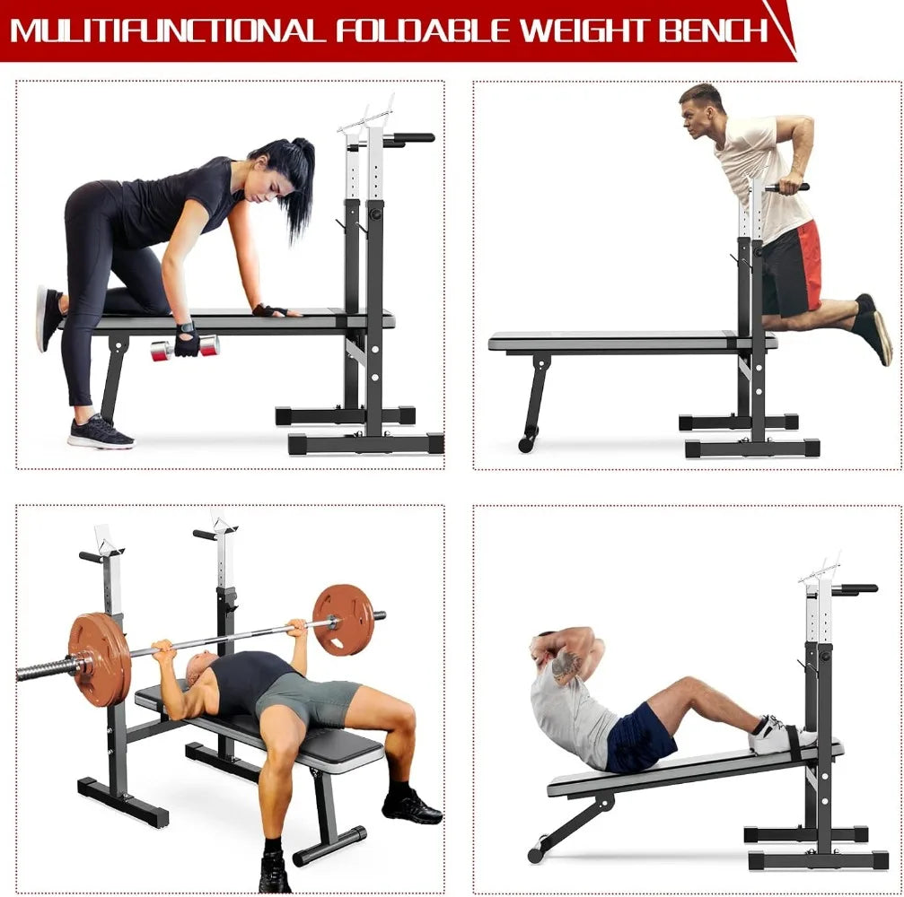 Adjustable Weight Bench Press with Squat Rack Folding, Multi-Function