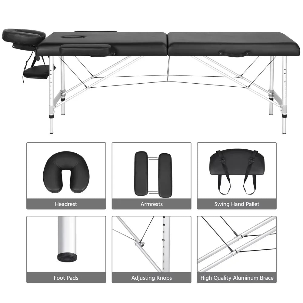 Adjustable Massage Bed Folding Salon Bed Black,Foldable & portable