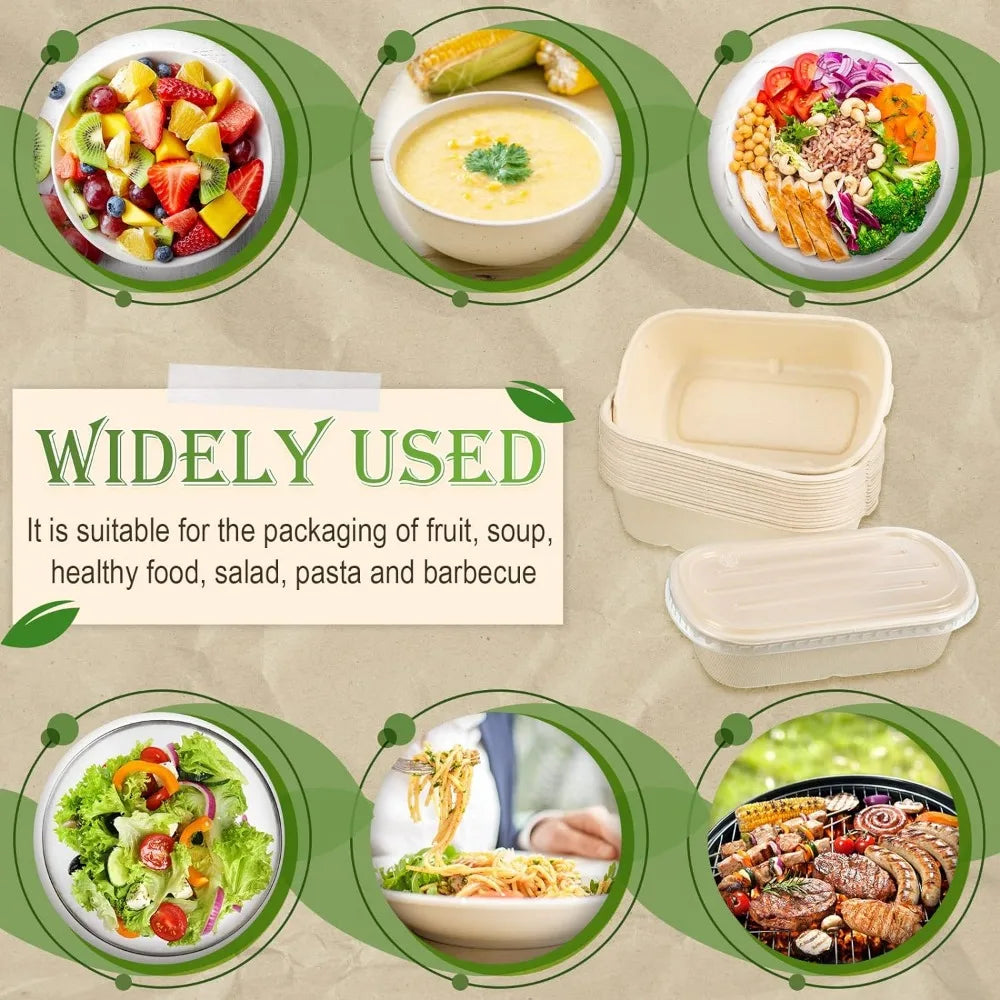 100 Sets Disposable Food Containers with Lids Disposable Paper Bowls