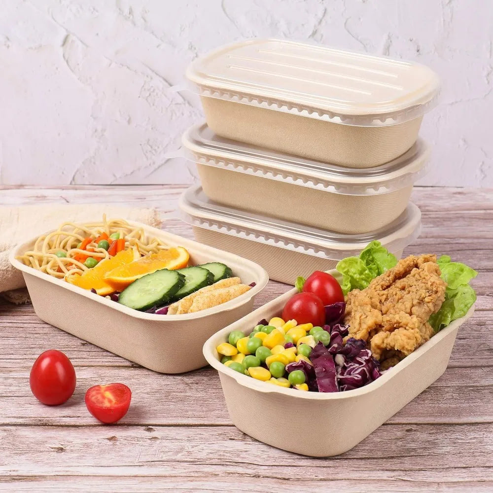 Disposable Bowls with Lids, Sugarcane Fiber Paper Bowls Food Containers