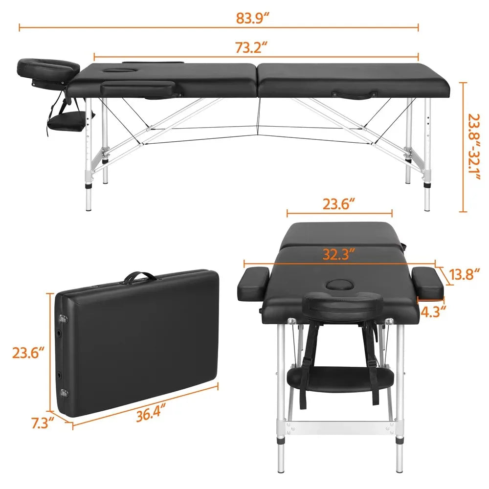 Adjustable Massage Bed Folding Salon Bed Black,Foldable & portable