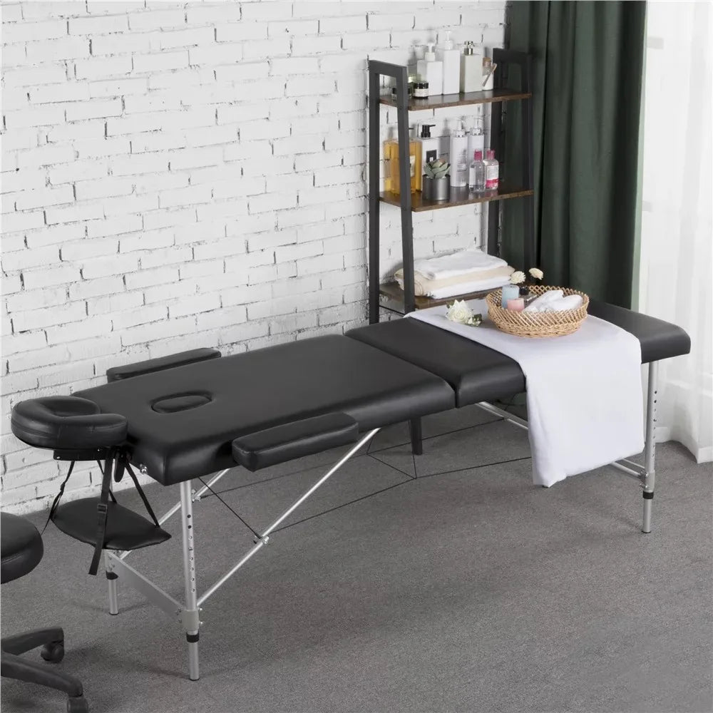 Adjustable Massage Bed Folding Salon Bed Black,Foldable & portable