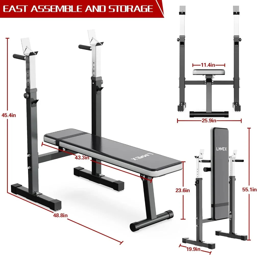 Adjustable Weight Bench Press with Squat Rack Folding, Multi-Function