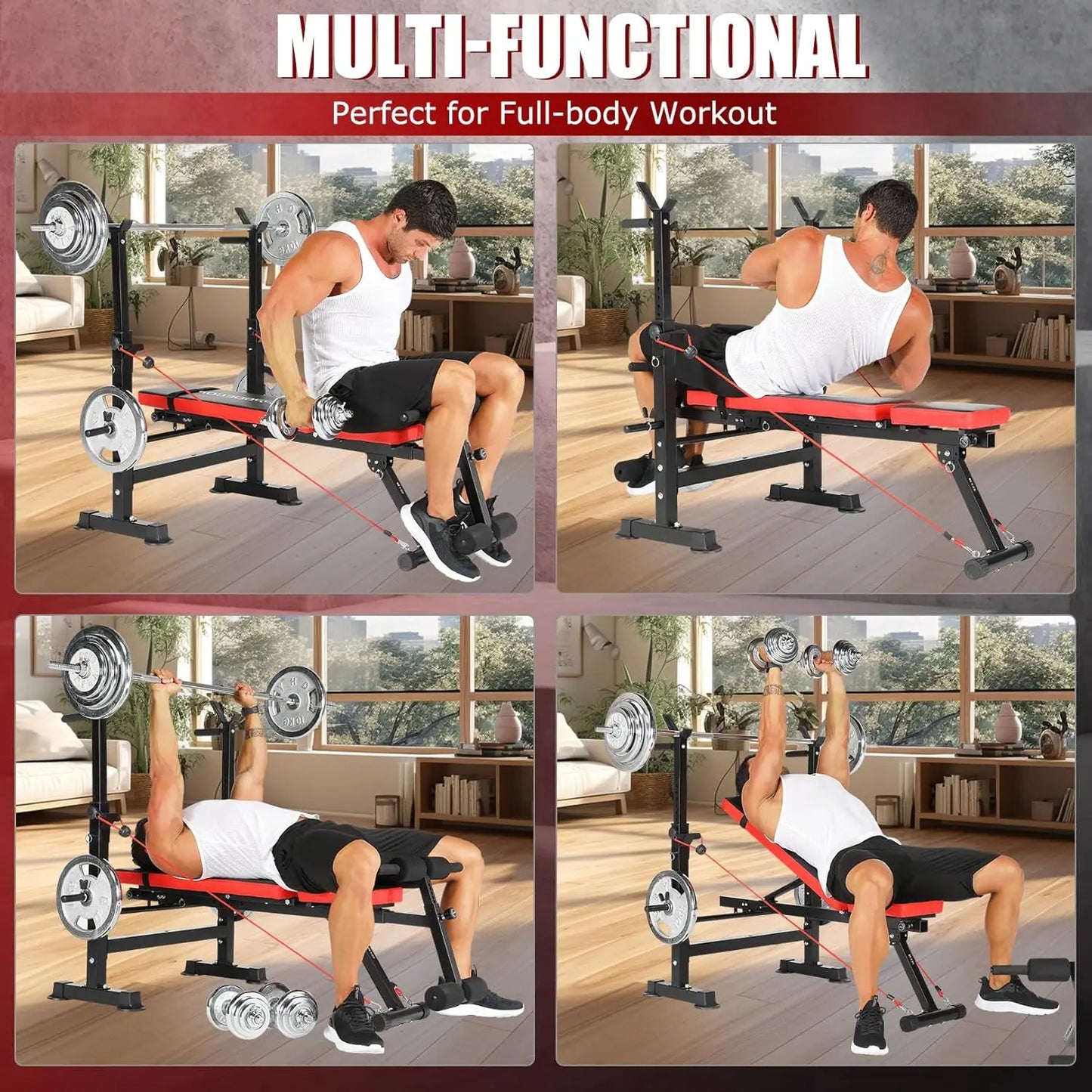 6 in 1 Weight Bench Set with Squat Rack