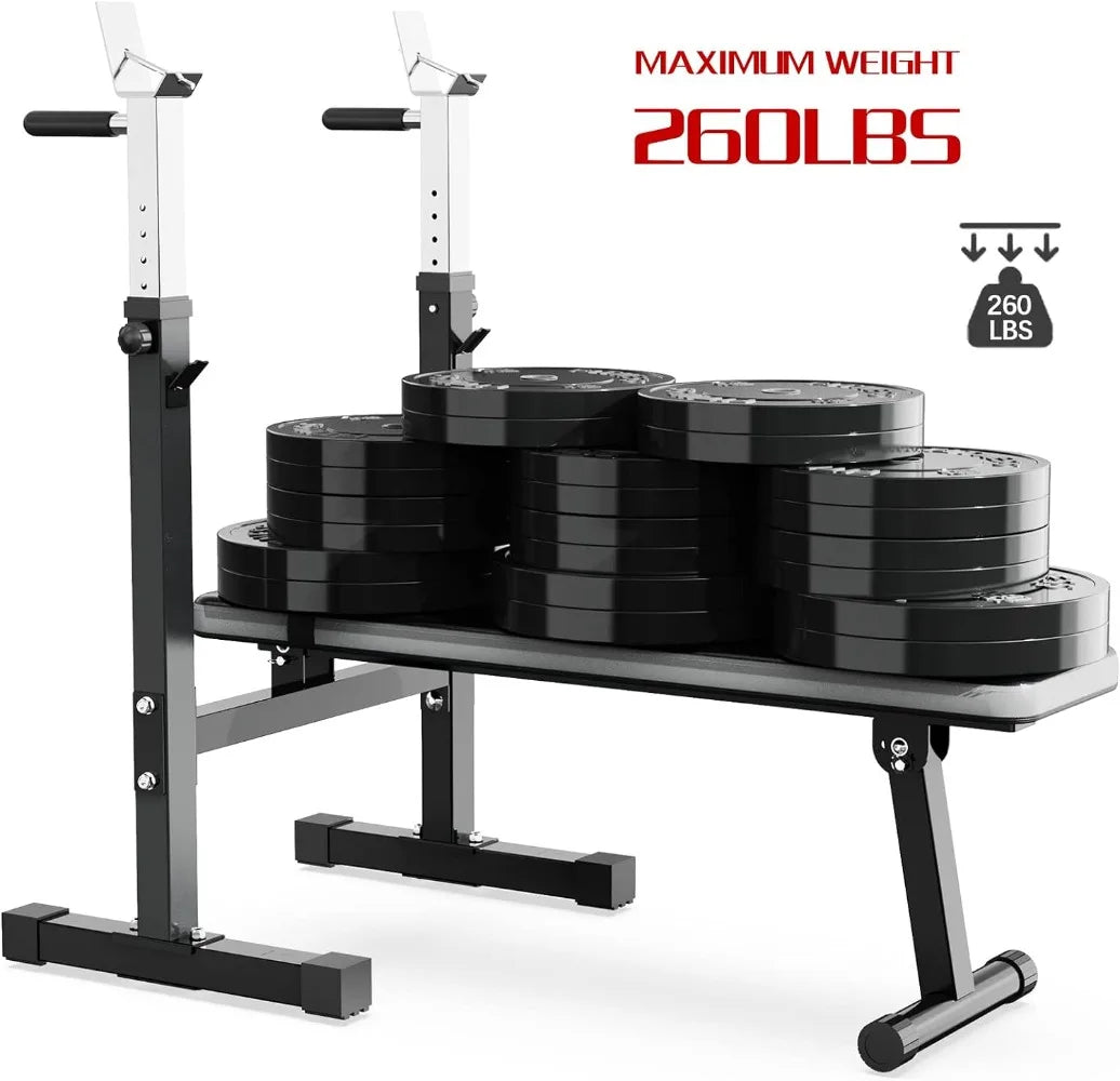 Adjustable Weight Bench Press with Squat Rack Folding, Multi-Function