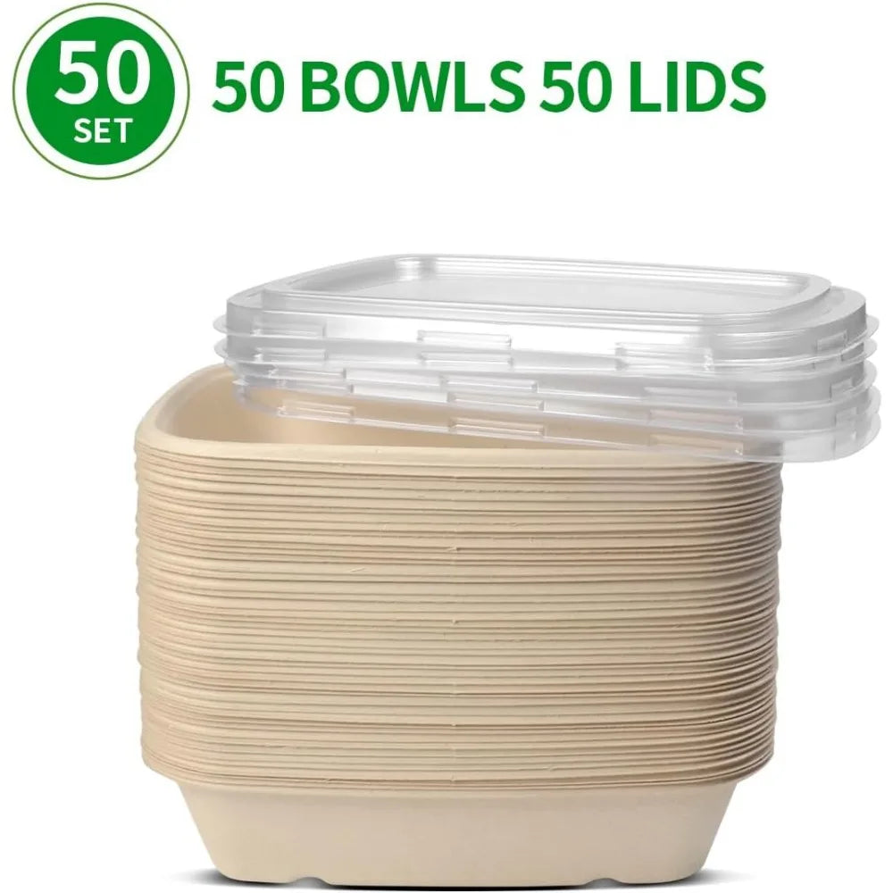 50 Pack 32 Oz Paper Bowls with Lids