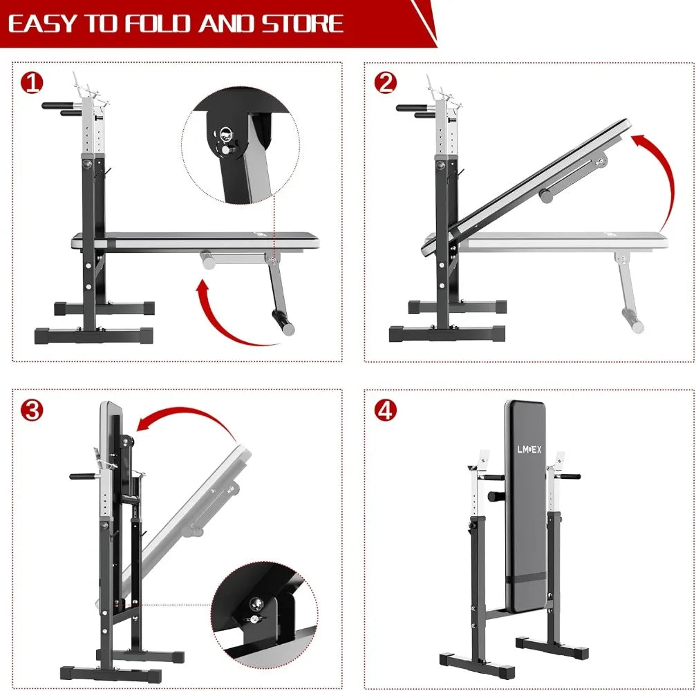 Adjustable Weight Bench Press with Squat Rack Folding, Multi-Function