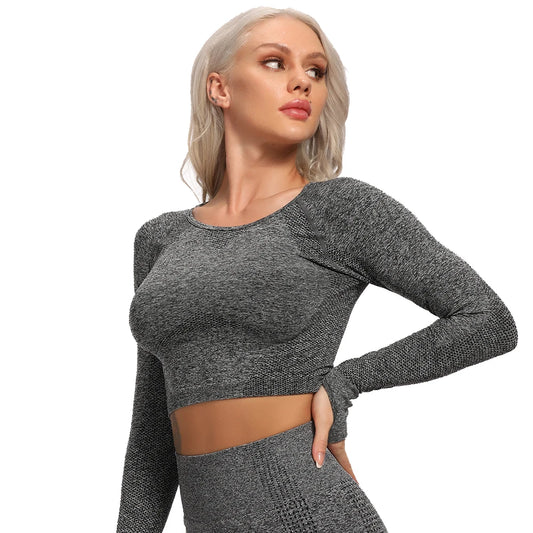 Seamless Yoga Top Long Sleeve Workout Tops for Women Crop Tops