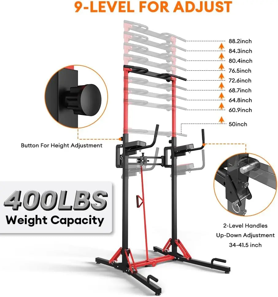 Power Tower Pull Up Bar Station, Multi-Function Adjustable Height Foldable