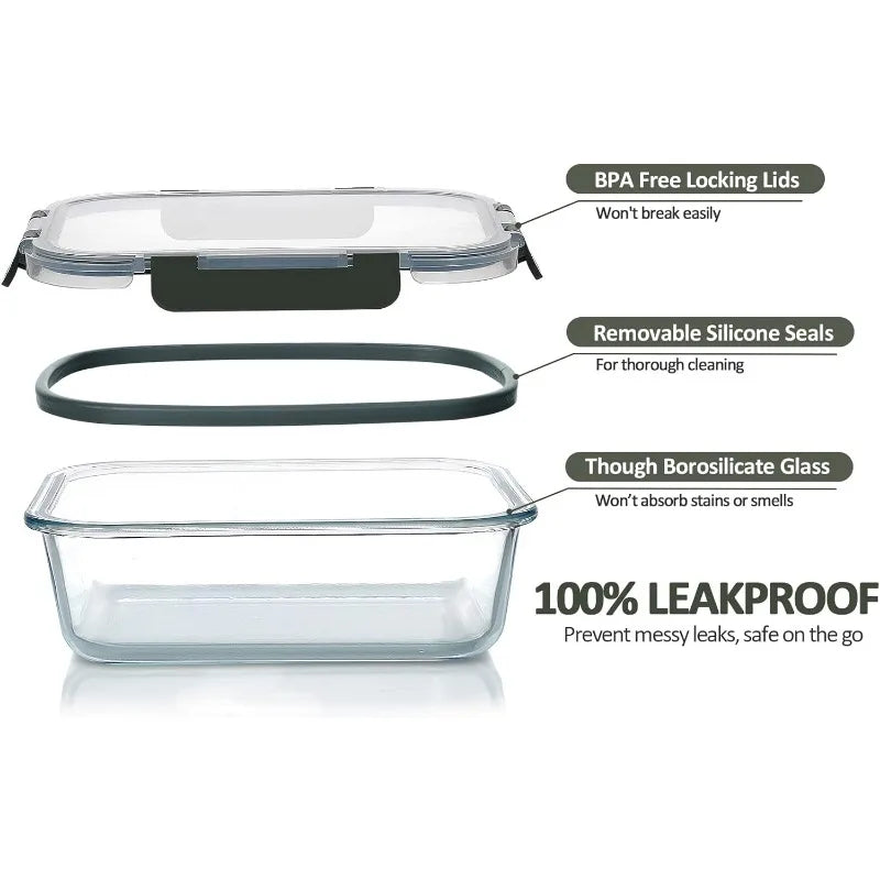 24-Piece Glass Food Storage Containers with Upgraded Snap Locking Lids