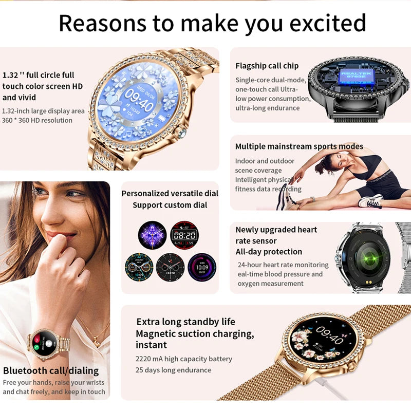 Xiaomi Mijia Women Smart Watch Diamond Bracelet Bluetooth 1.32 Inch