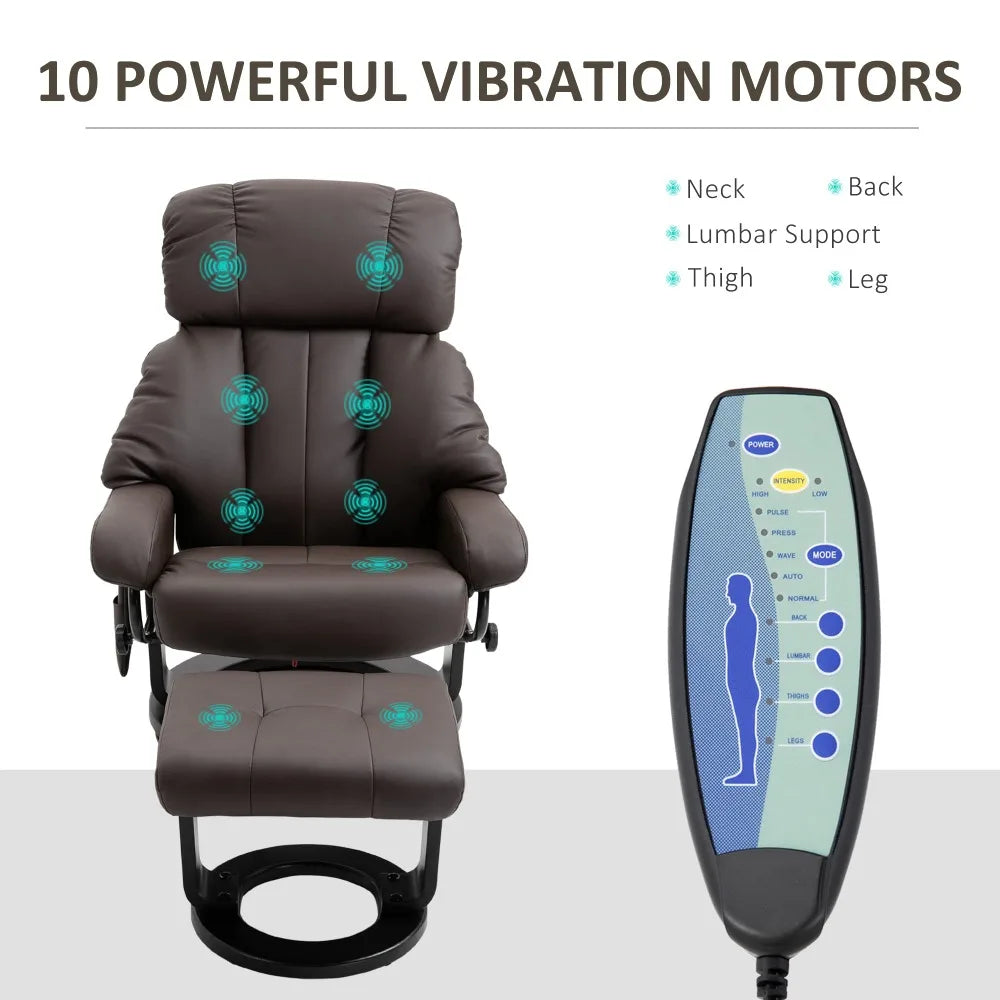 Massage Recliner Chair with Ottoman, 360° Swivel Recliner and Footstool