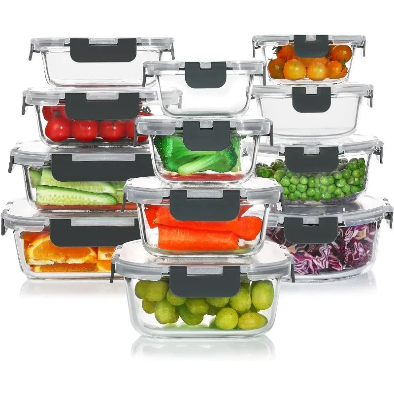 24 Pieces Glass Food Storage Containers Set, Glass Meal Prep Containers