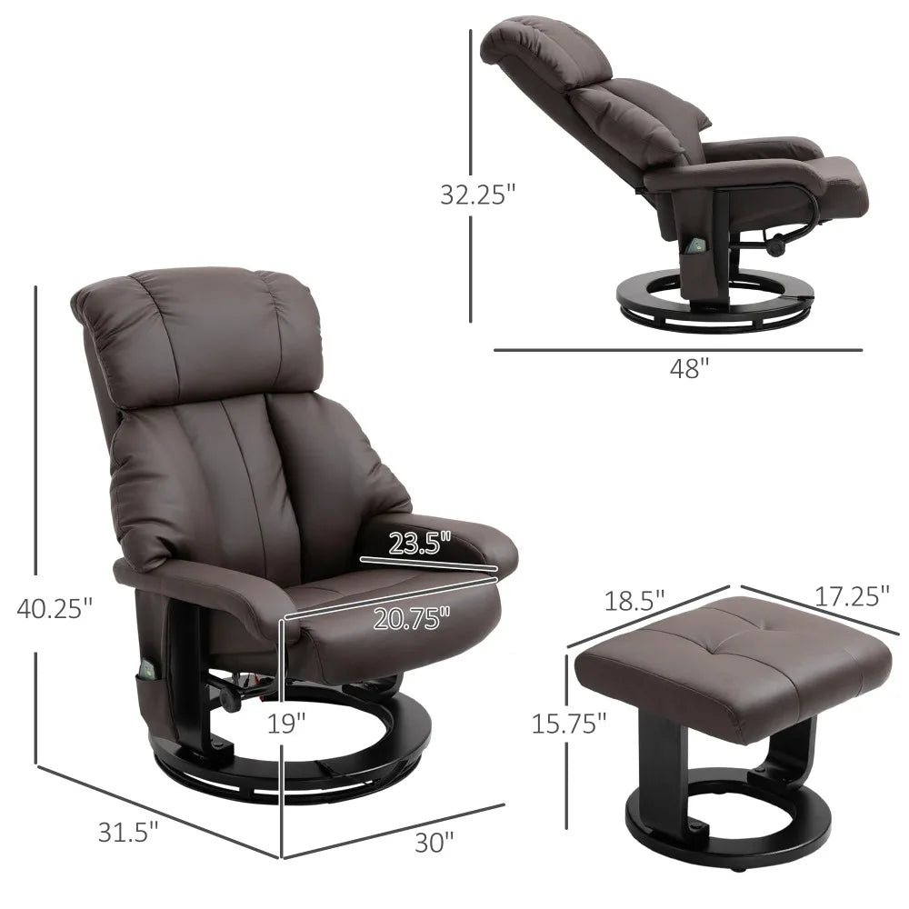 Massage Recliner Chair with Ottoman, 360° Swivel Recliner and Footstool