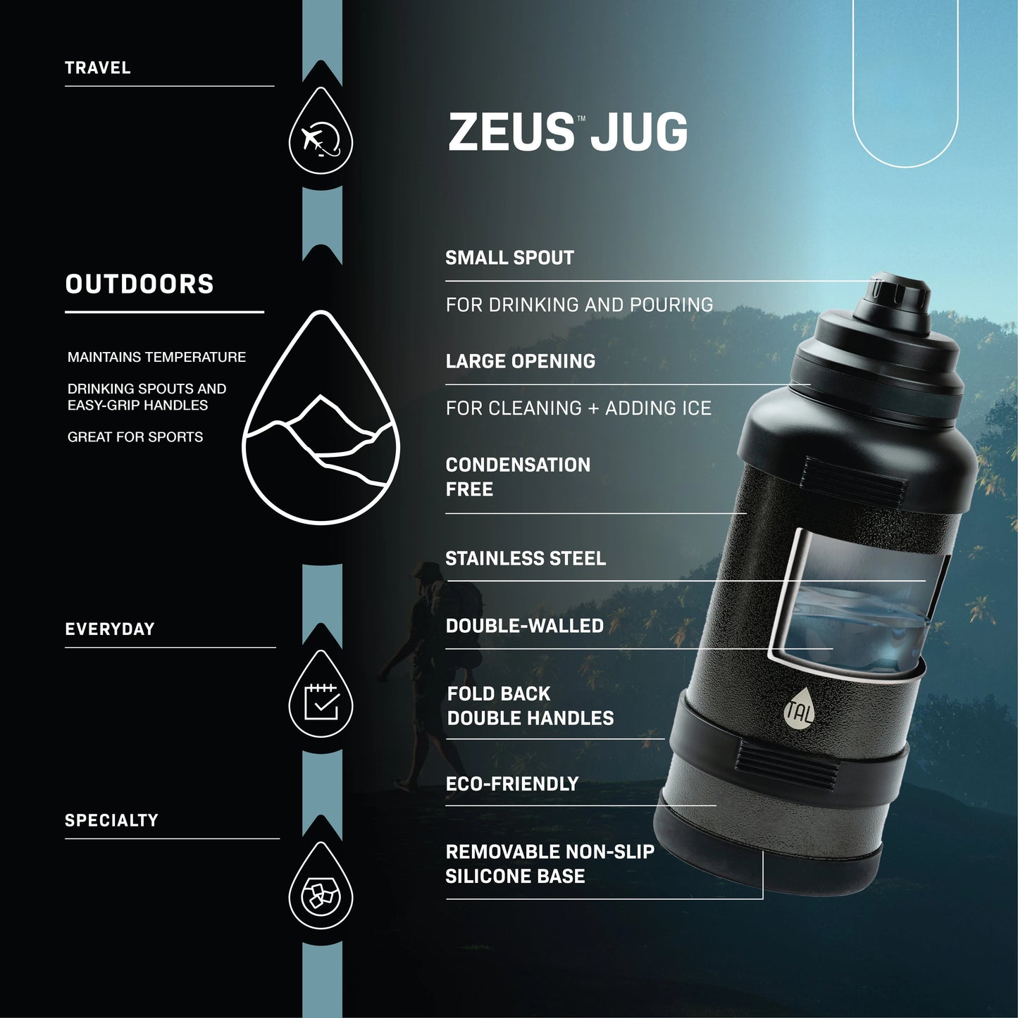 Stainless Steel Zeus Water Bottle 3 Liter, Green