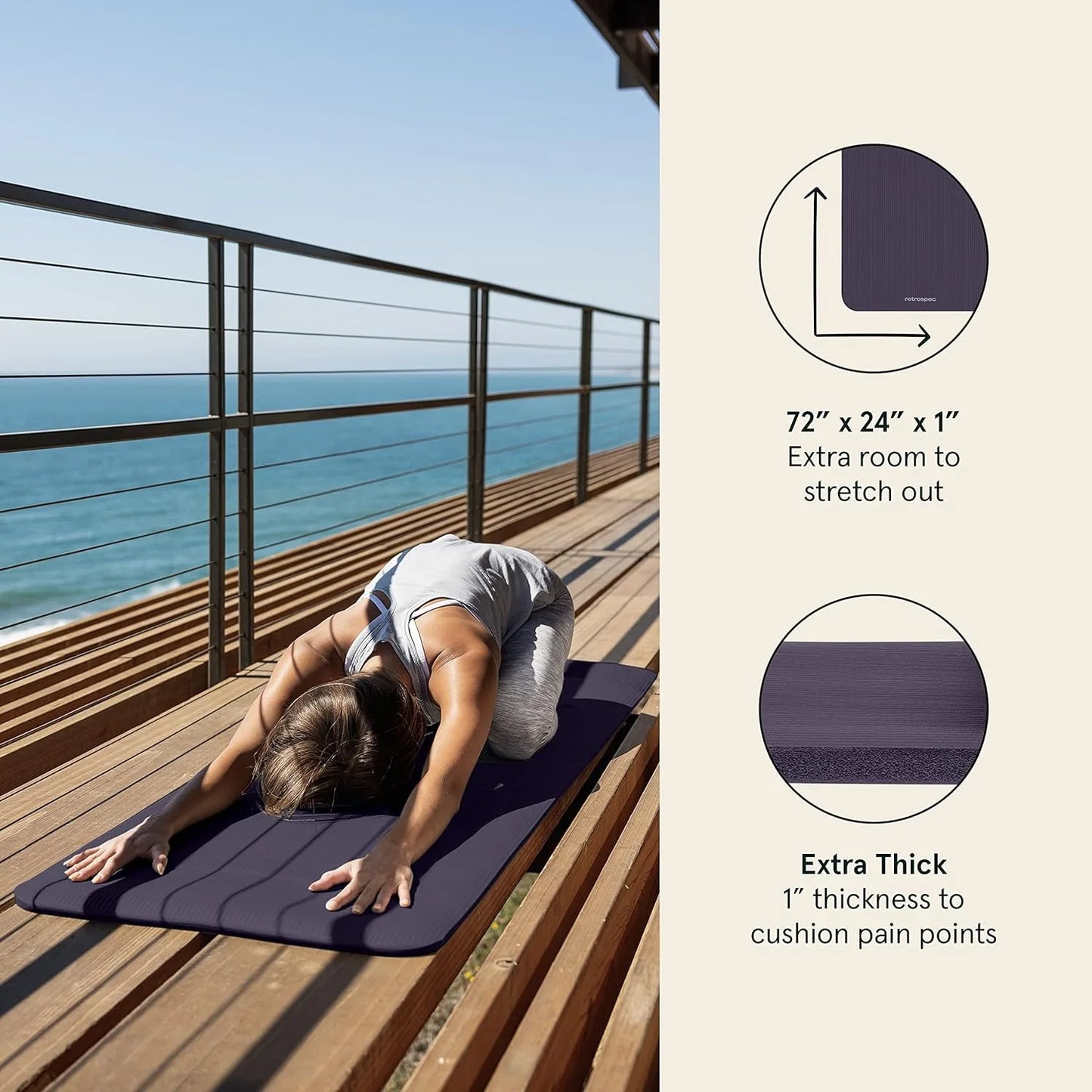 Retrospec Solana Yoga Mat 1" Thick w/Nylon Strap, Men & Women