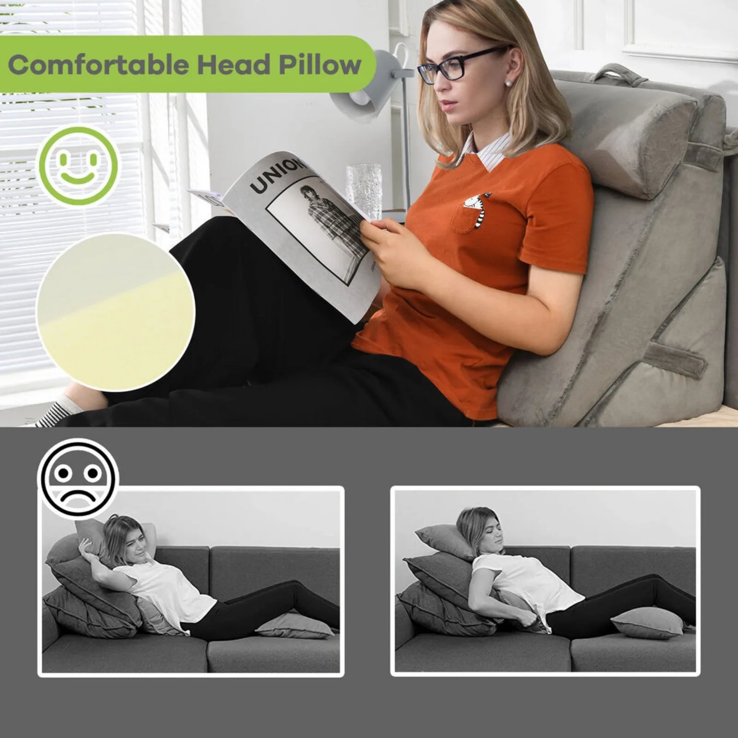 USCostway bed wedge pillow adjustable nape support memory foam headrest