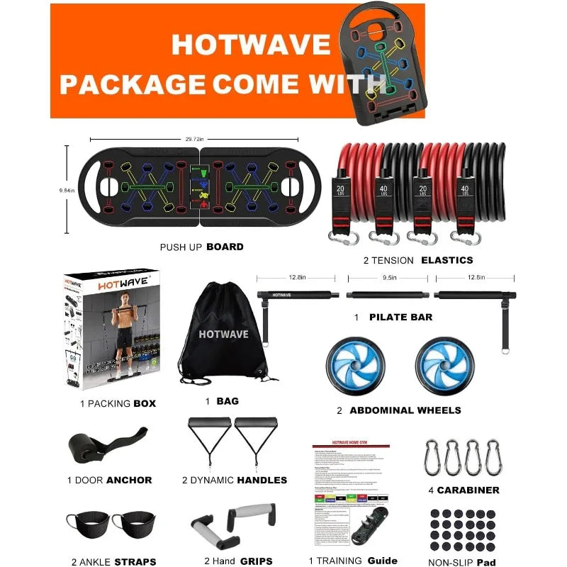 HOTWAVE Portable Exercise Equipment, 16 Gym Accessories 20 in 1 Push Up Board