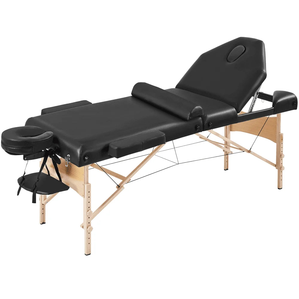 Portable 3 Folding Massage Table with Carrying Bag & Accessories Black