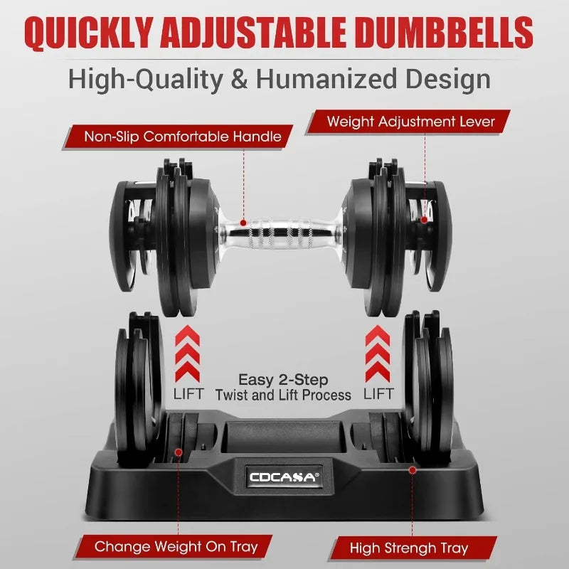 Adjustable Dumbbell Set 25lb/55lb Free Weight Set Pair