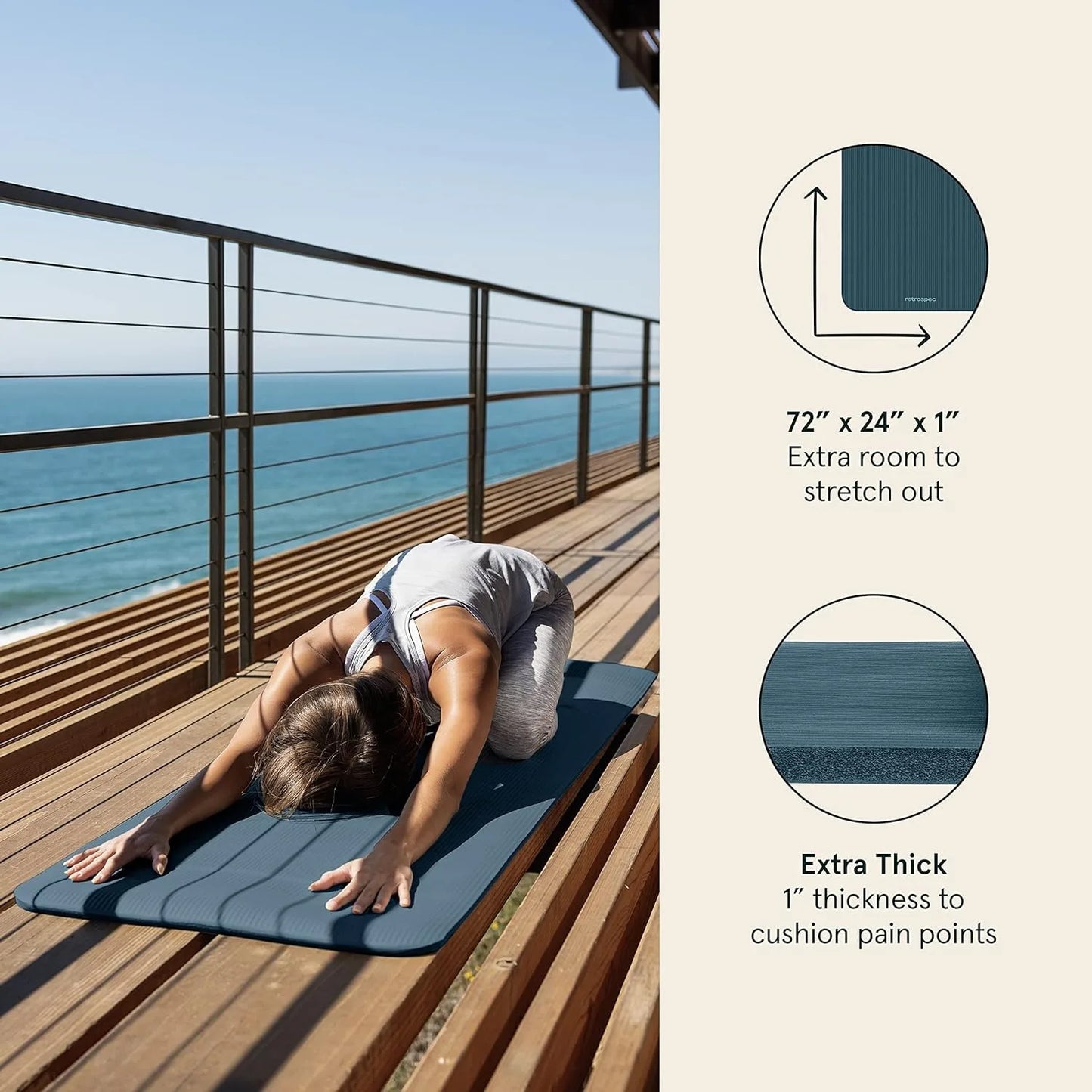 Retrospec Solana Yoga Mat 1" Thick w/Nylon Strap for Men & Women