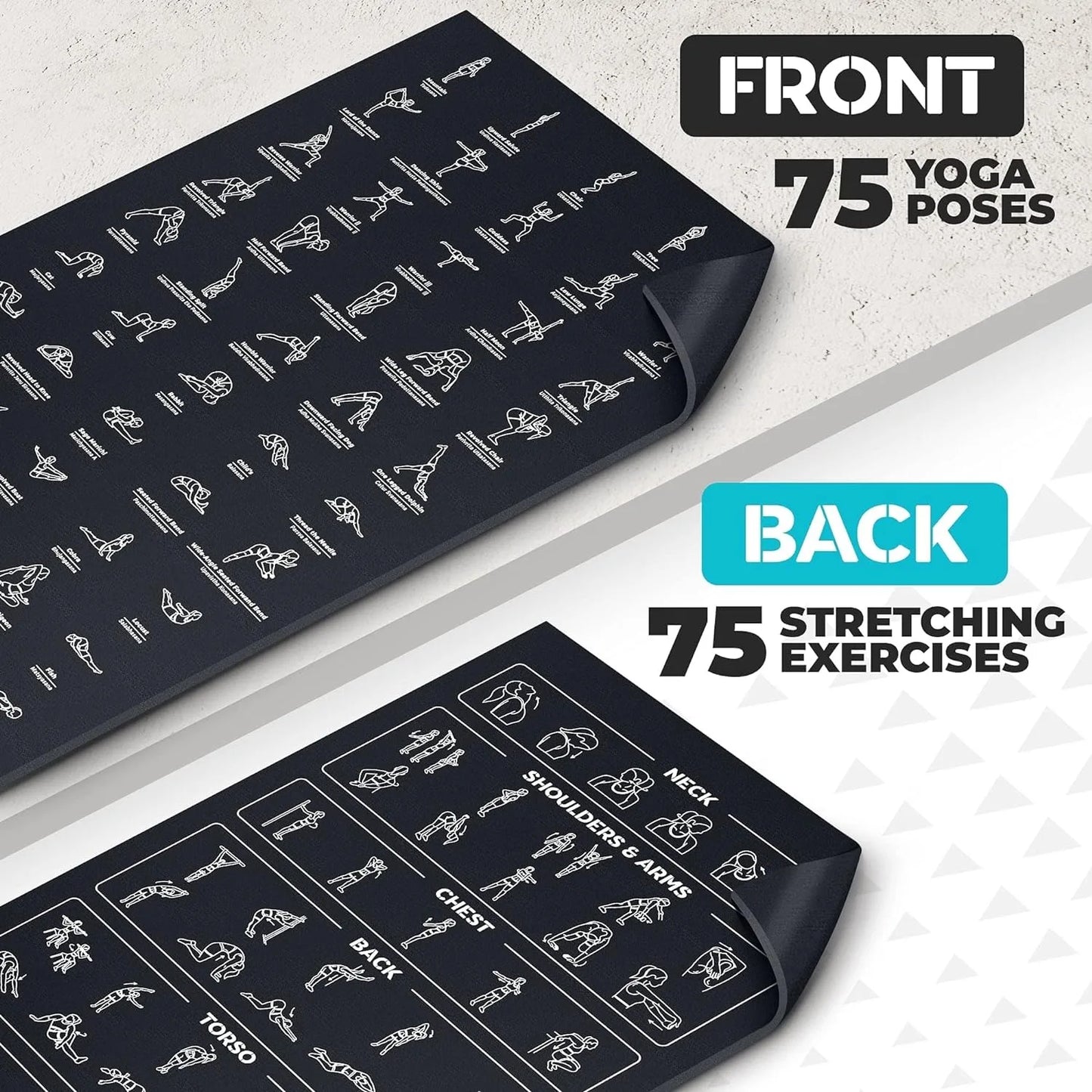 Instructional Yoga Mat with Poses Printed On It & Carrying Strap