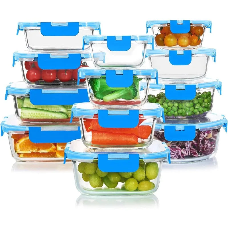 24 Pieces Glass Food Storage Containers Set, Glass Meal Prep Containers