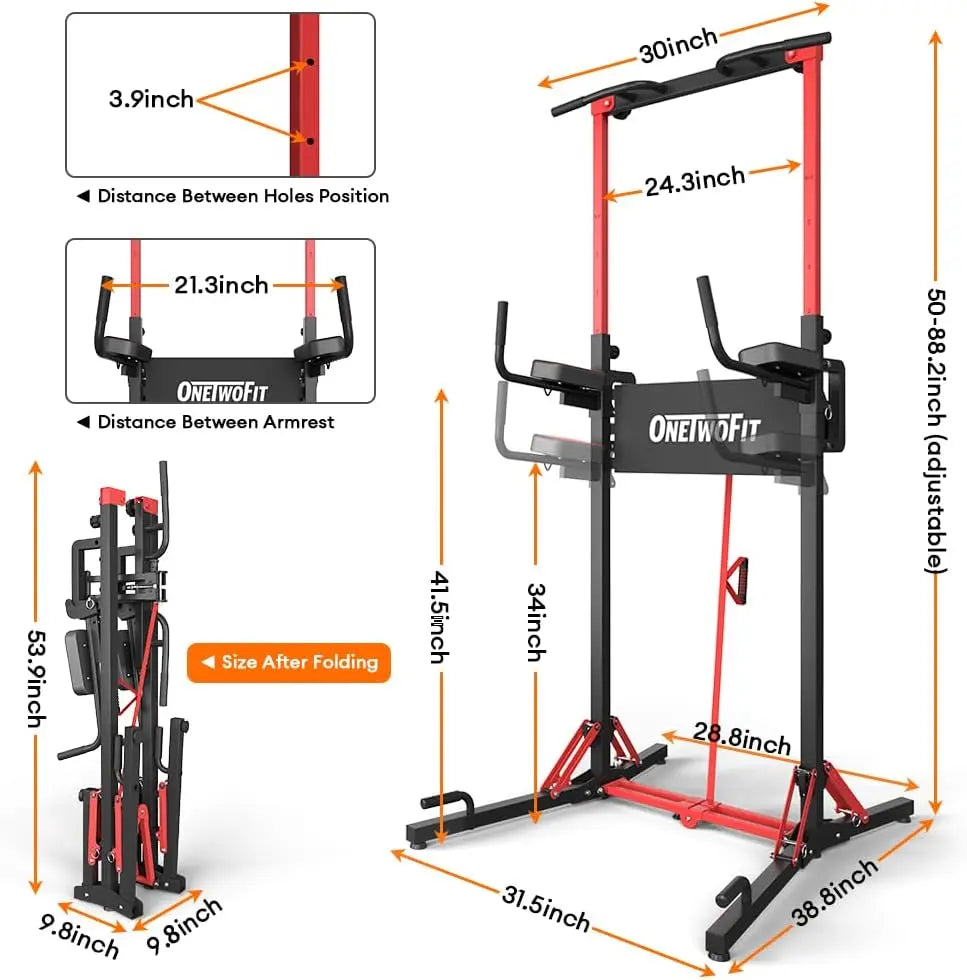 Power Tower Pull Up Bar Station, Multi-Function Adjustable Height Foldable