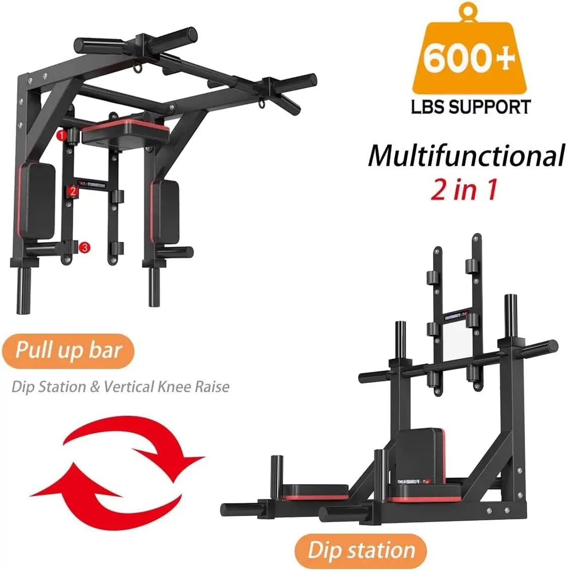 Multifunctional Wall Mounted Pull Up Bar/Chin Up bar,Dip Station