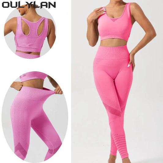 Oulylan Sexy Yoga Nylon Tracksuits Women Set Sports Suit Gym