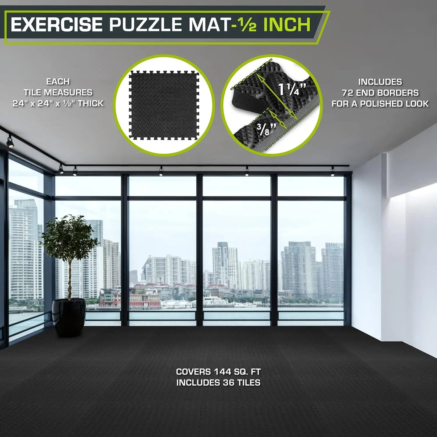 ProsourceFit Puzzle Exercise Mat ½ in, EVA Interlocking Foam Floor Tiles