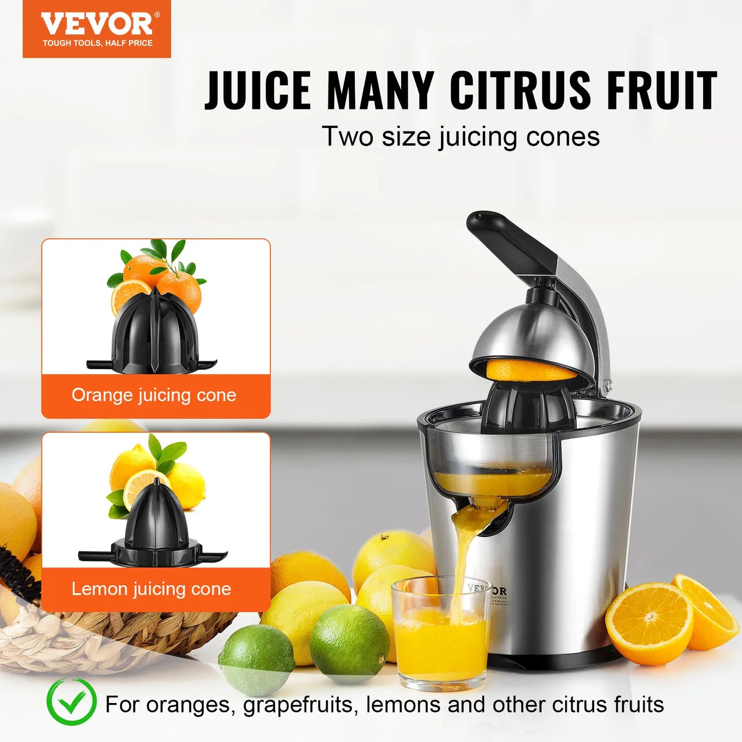 VEVOR Electric Citrus Juicer Orange Juice Squeezer Stainless Steel Juice Maker