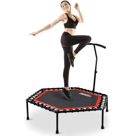 ONETWOFIT 48" Silent Mini Trampoline with Adjustable Handle Bar