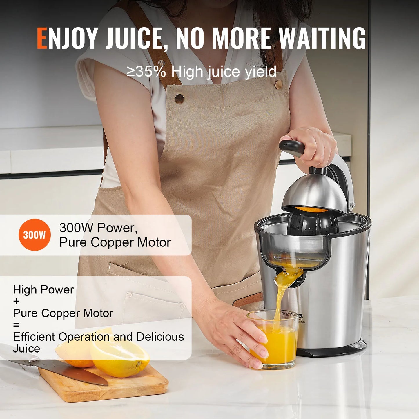 VEVOR Electric Citrus Juicer Orange Juice Squeezer Stainless Steel Juice Maker