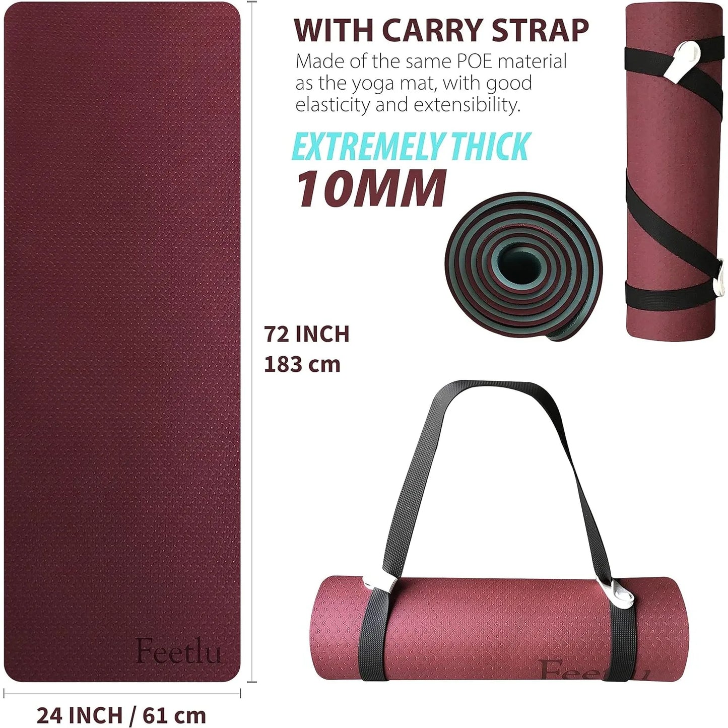 Yoga Mat with Strap – 10mm & 12mm Thick Yoga Mat