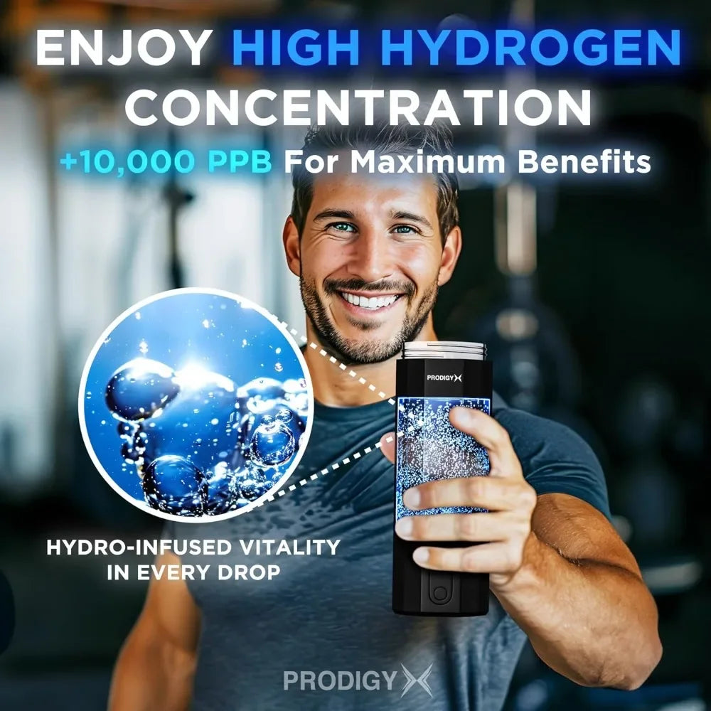 Hydrogen Water Bottle - Portable Hydrogen Generator, 10,000ppb Potency, Thick Bottle