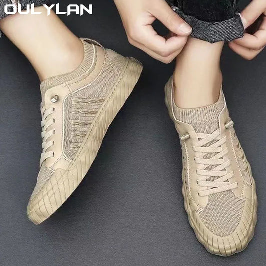 Men Breathable Sneakers Casual Lightweight Round Head Solid Colour Non-slip