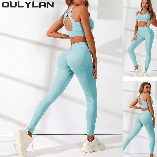 Oulylan Athletic 2PCS Set Seamless Gym Fitness Suit Workout Clothes