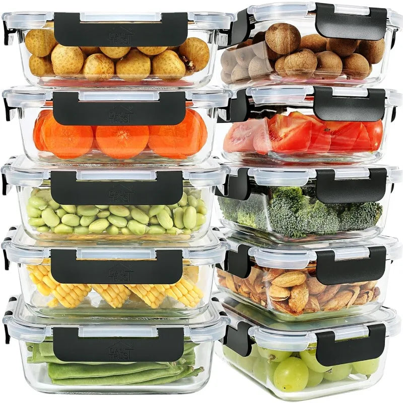 10 Pack Glass Meal Prep Containers with Lids Lunch Container