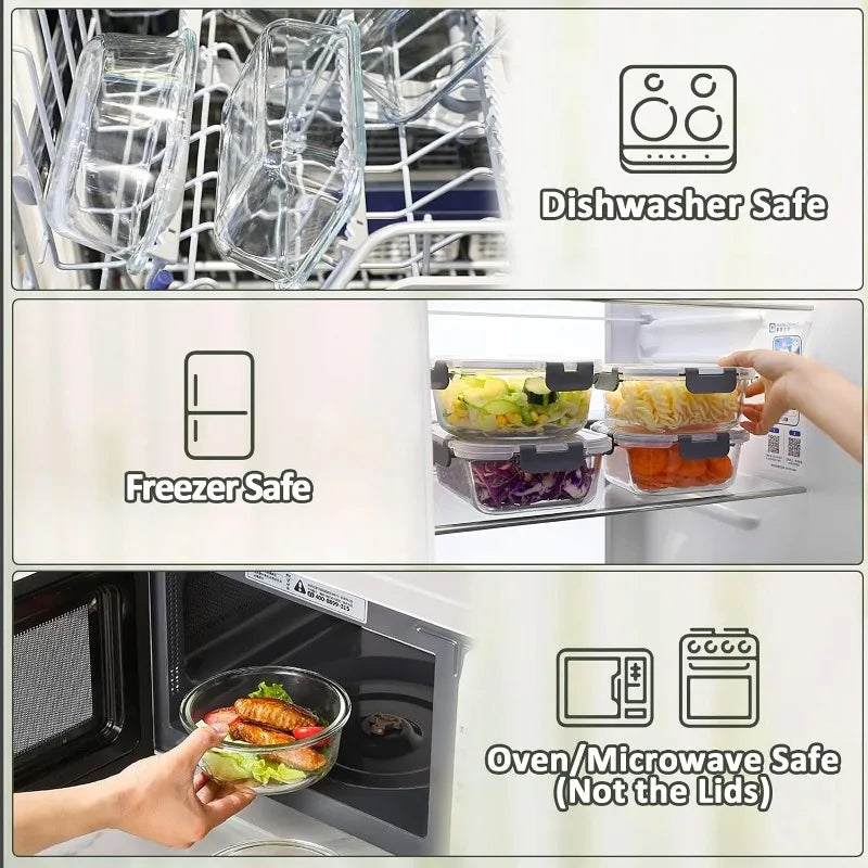 24-Piece Glass Food Storage Containers with Upgraded Snap Locking Lids