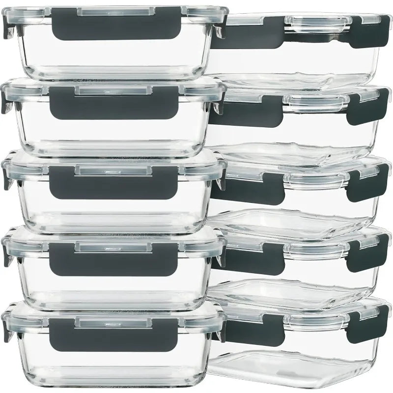 10 Pack Glass Meal Prep Containers with Lids Lunch Container