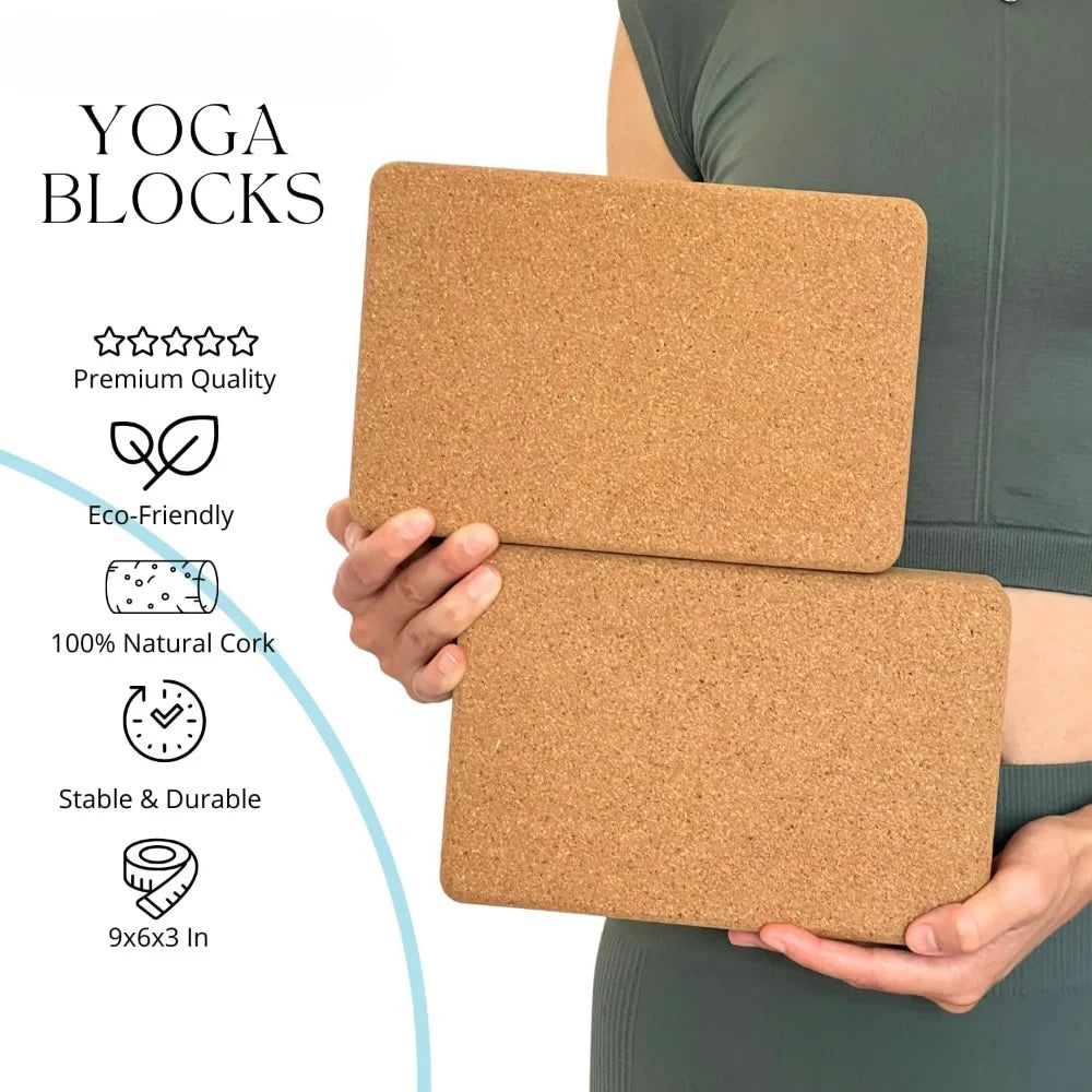 Premium Cork Yoga Kit 5-pieces, Lightweight Cork Yoga Mat