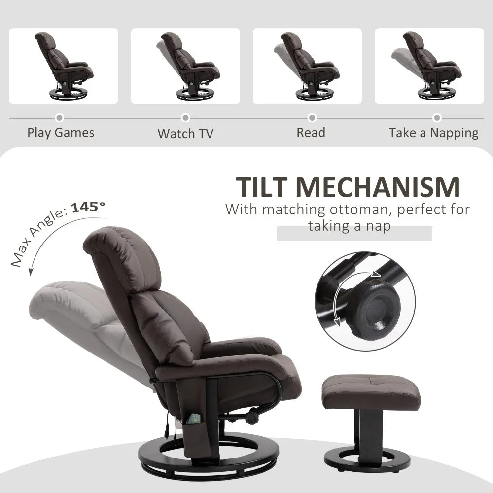 Massage Recliner Chair with Ottoman, 360° Swivel Recliner and Footstool