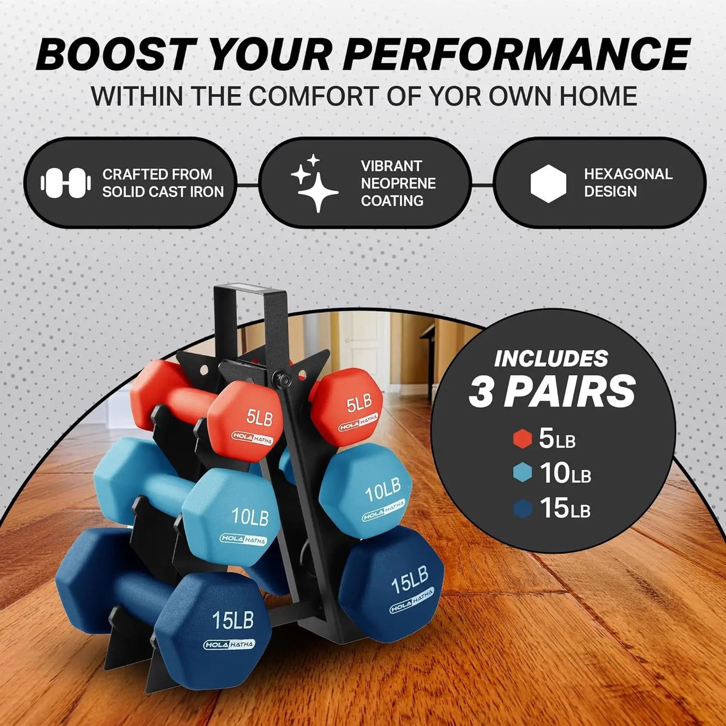 Neoprene Dumbbell Free Hand Weight Set with Storage Rack