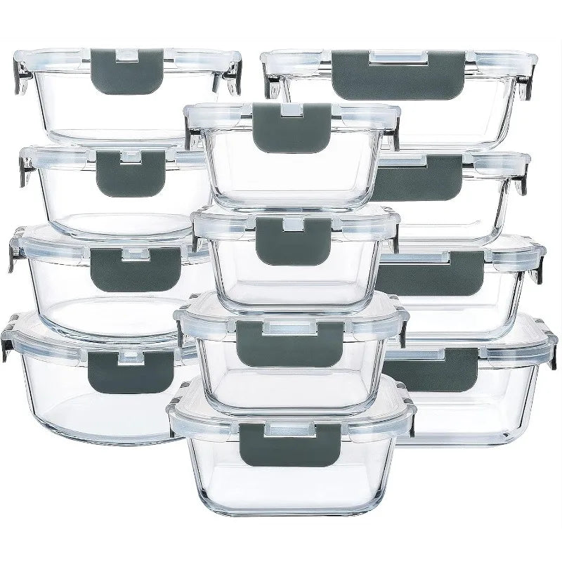 24-Piece Glass Food Storage Containers with Upgraded Snap Locking Lids